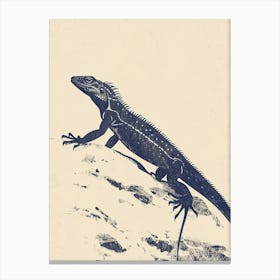 Navy Blue Iguana Block Print 2 Canvas Print