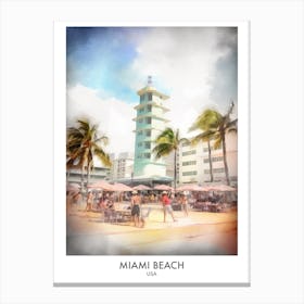 Miami Beach Watercolour Travel Poster 2 Canvas Print