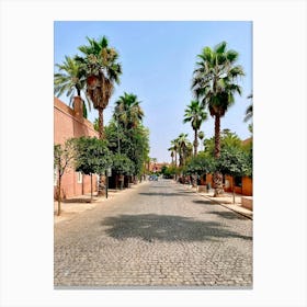 Palm Trees On A Cobblestone Street Canvas Print