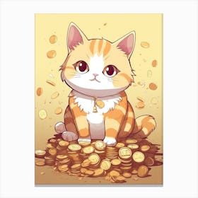 Kawaii Cat Drawings Fortune Coins 2 Canvas Print