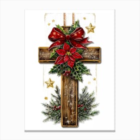 Cross With Poinsettias Canvas Print