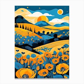 Cartoon Poppy Field Landscape Illustration (25) Canvas Print