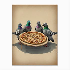 Pigeons Eating Pizza Canvas Print