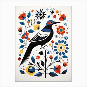 Scandinavian Bird Illustration Magpie 1 Canvas Print