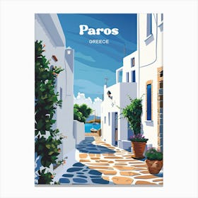 Paros Greece Streetview Digital Travel Illustration Canvas Print