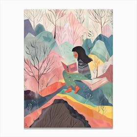 Illustration Of A Girl Reading In The Forest Canvas Print