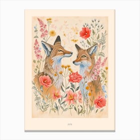 Folksy Floral Animal Drawing Fox 3 Poster Canvas Print