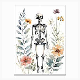 Floral Skeleton Watercolor Painting (4) Canvas Print