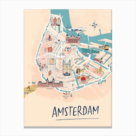 Amsterdam Illustrated Map Canvas Print