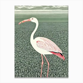 Greater Flamingo 2 Linocut Bird Canvas Print