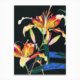 Neon Flowers On Black Gloriosa Lily 2 Canvas Print