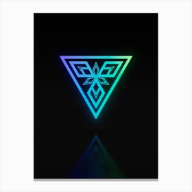 Neon Blue and Green Abstract Geometric Glyph on Black n.0139 Canvas Print
