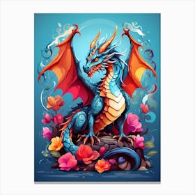 Colorful Dragon With Flowers Canvas Print