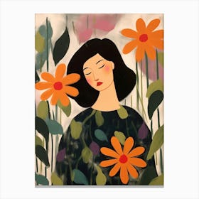 Woman With Autumnal Flowers Moonflower 2 Canvas Print