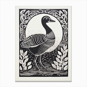 B&W Bird Linocut Canada Goose 2 Canvas Print