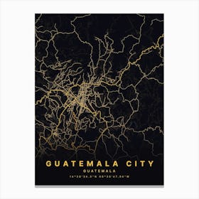 Guatemala City Guatemala Black And Gold Map Canvas Print