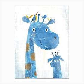 Small Joyful Giraffe With A Bird On Its Head 6 Canvas Print