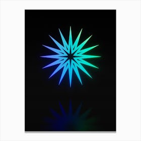 Neon Blue and Green Abstract Geometric Glyph on Black n.0070 Canvas Print