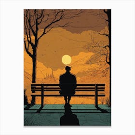 Man Sitting On A Bench Canvas Print