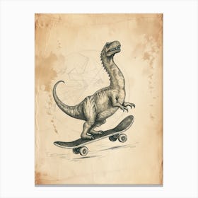 Vintage Brontosaurus Dinosaur On A Skateboard  2 Canvas Print