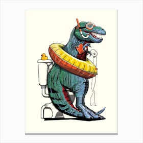 Tyrannosaurus Dinosaur on the Toilet Canvas Print