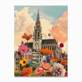 Belgium   Floral Retro Collage Style 3 Canvas Print
