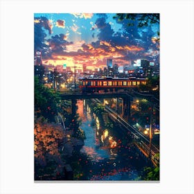 Train City At Sunset Canvas Print