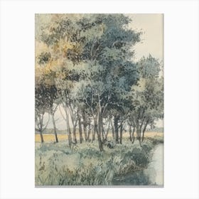 Summer Landscape With River And Trees Landscape Vintage Watercolour 1 Canvas Print