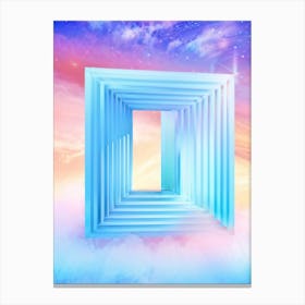 Geometric Portal Swirled With Dreamy Abstract Pastel Sky Prismatic Refractions Within Sleek Shar (3) Canvas Print