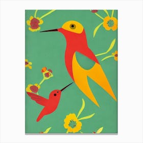 Hummingbird Midcentury Illustration Bird Canvas Print