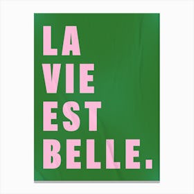 La Vie Est Belle In Pink & Green Canvas Print