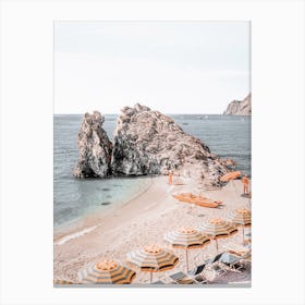 Beach With Umbrellas, Cinque Terres Beach Canvas Print
