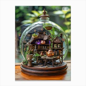 This Handmade Model Is A Creative And Imaginative Work, With A Unique Design That Cleverly Transforms An Ordinary Circular Glass Bottle Into A Miniature Magical Potion Production Scene Leinwandbild