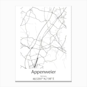 Appenweier,Germany Minimalist Map Canvas Print