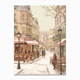 Vintage Winter Illustration Paris France 7 Canvas Print
