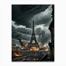 Eiffel Tower Stormy Midnight Canvas Print