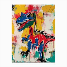 Abstract Primary Colour Paint Drip Dinosaur Canvas Print
