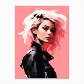 Punk Girl In Black Leather Jacket Canvas Print