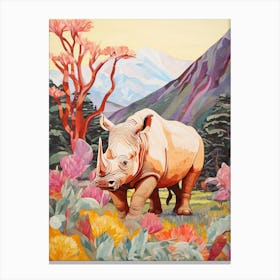 Rhino With Plants & The Sunrise 1 Canvas Print
