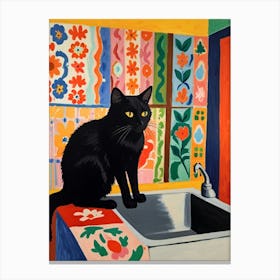 Black Cat In Kitchen Sink Canvas Print