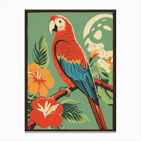 Vintage Bird Linocut Parrot 1 Canvas Print