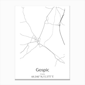 Gospic,Croatia Minimalist Map Canvas Print