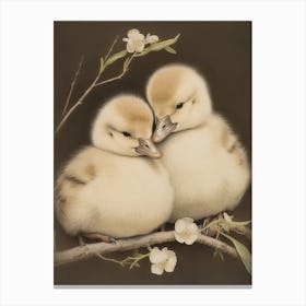 Ducklings Japanese Woodblock Style 5 Canvas Print