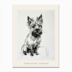 Yorkshire Terrier Black & White Line Sketch 1 Poster Canvas Print