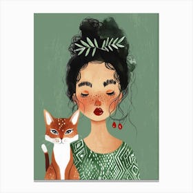 Girl With Fox Canvas Print