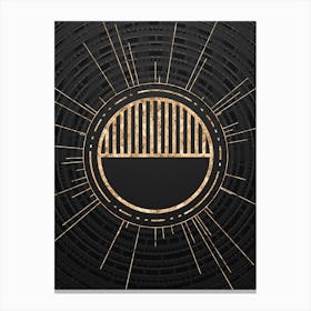 Geometric Glyph Symbol in Gold with Radial Array Lines on Dark Gray n.0072 Canvas Print