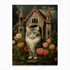 Cat & A Castle Rococo Style 4 Canvas Print