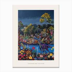 Colourful Dinosaur By The River Pattern 2 Poster Canvas Print