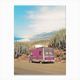 Roadtrip With A Pink Surf Van Canvas Print