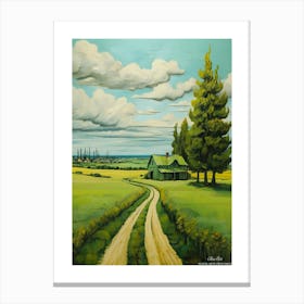 Green plains, distant hills, country houses,renewal and hope,life,spring acrylic colors.8 Canvas Print